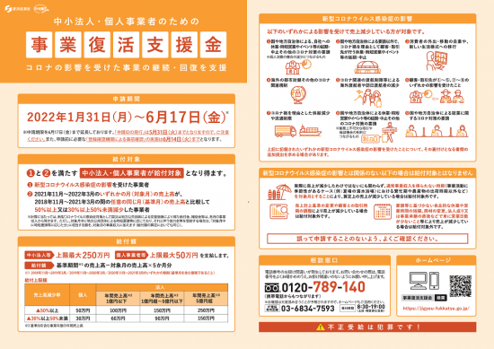 事業復活支援金のリーフレット